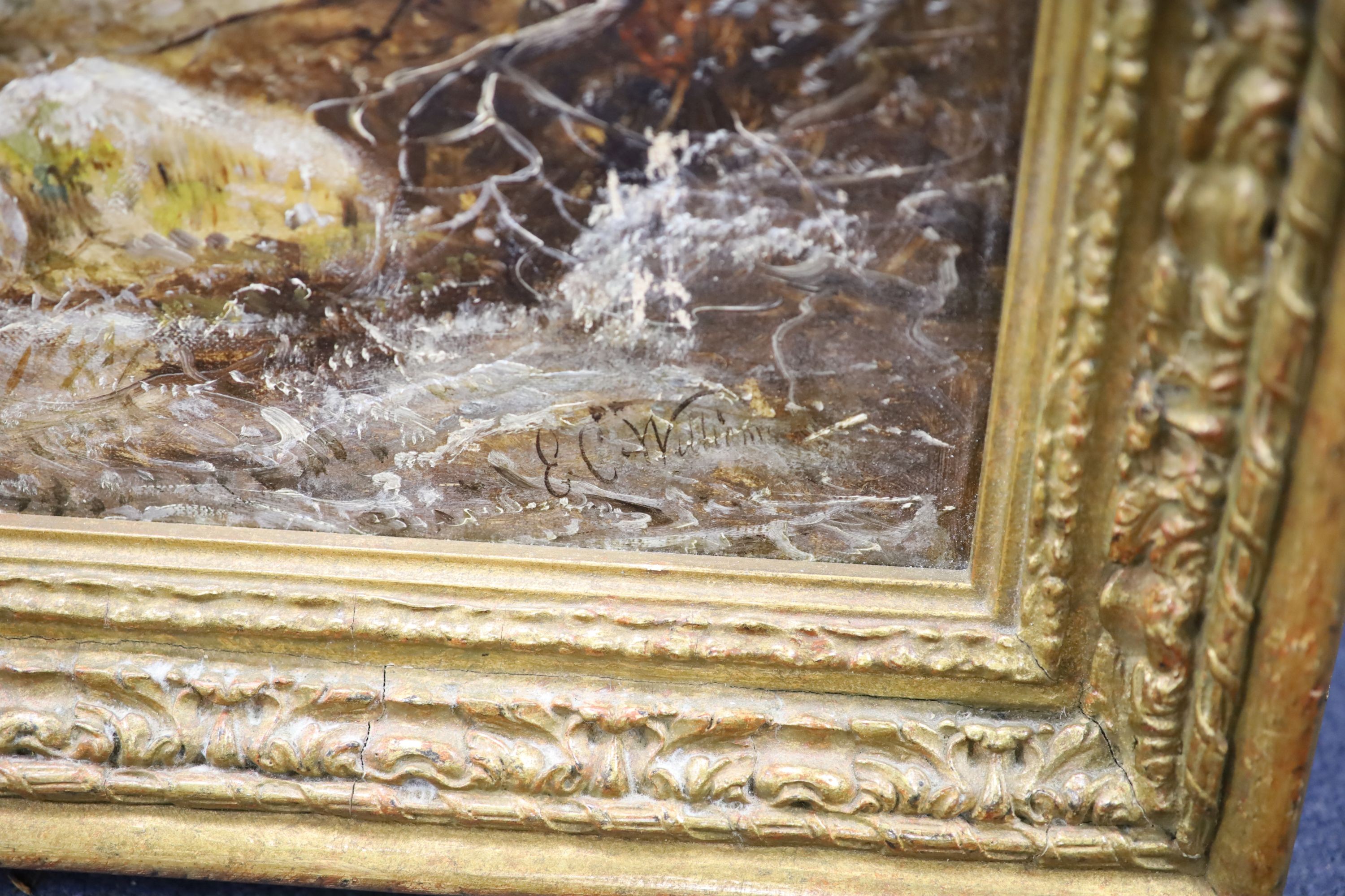 E.C.Williams (1839-1865), oil on canvas, Winter landscape, signed, 60 x 90cm